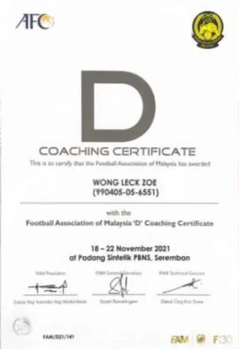FAM 'D' Coaching Certificate held by an MJFA coach